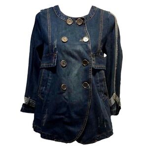 Boutique Denim Roll Cuff Jean Jacket With Double Row of Buttons Size 6 NWOT